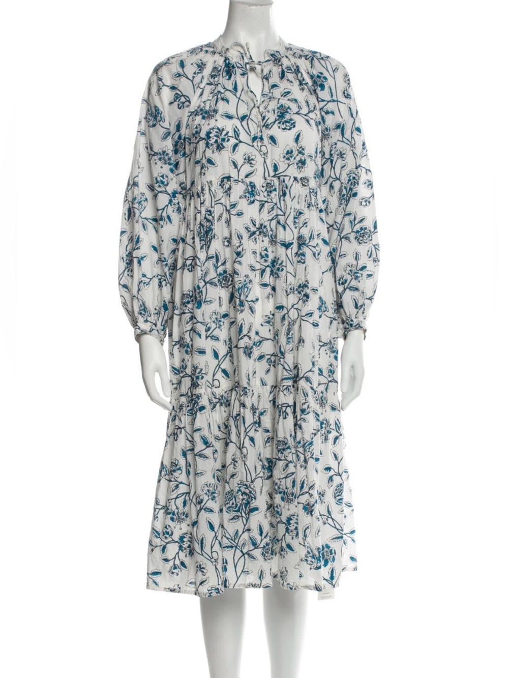 Matta NY Size S • White Blue Floral Midi Dress.